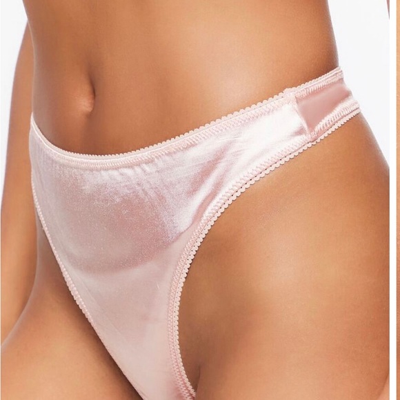 LAST ONE! Silky Satin Vintage Inspired High Leg Stretch Blush Pink Thong Panty - Picture 10 of 14
